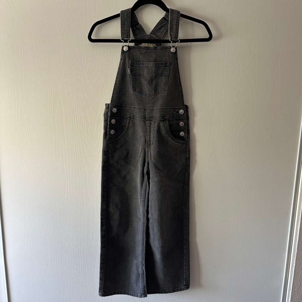 Levis Girls SilverTab Baggy Denim Overalls Washed Black Gray Size 8 Regular